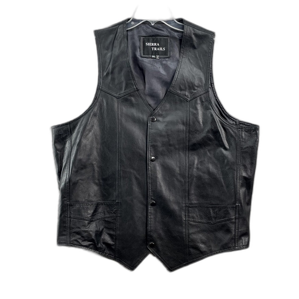 Sierra Trails Leather Motorcycle Vest Mens 3XL Black Biker Grunge Riding Outdoor